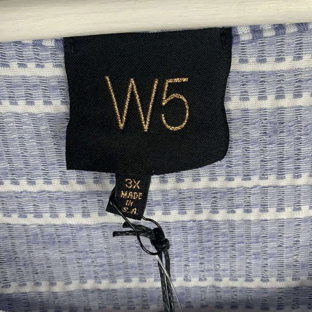 W5 Size 3X Blouse Top Blue White Short Cap Sleeve Scoop Neck Front Tie Women’s - Image 3