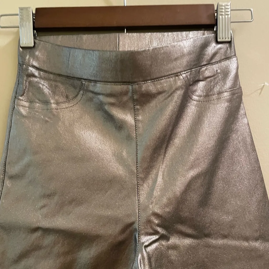 Ooberswank High Waisted Metallic Moto Leggings Pleated Panel Women XS New NWOT Gold - Image 3