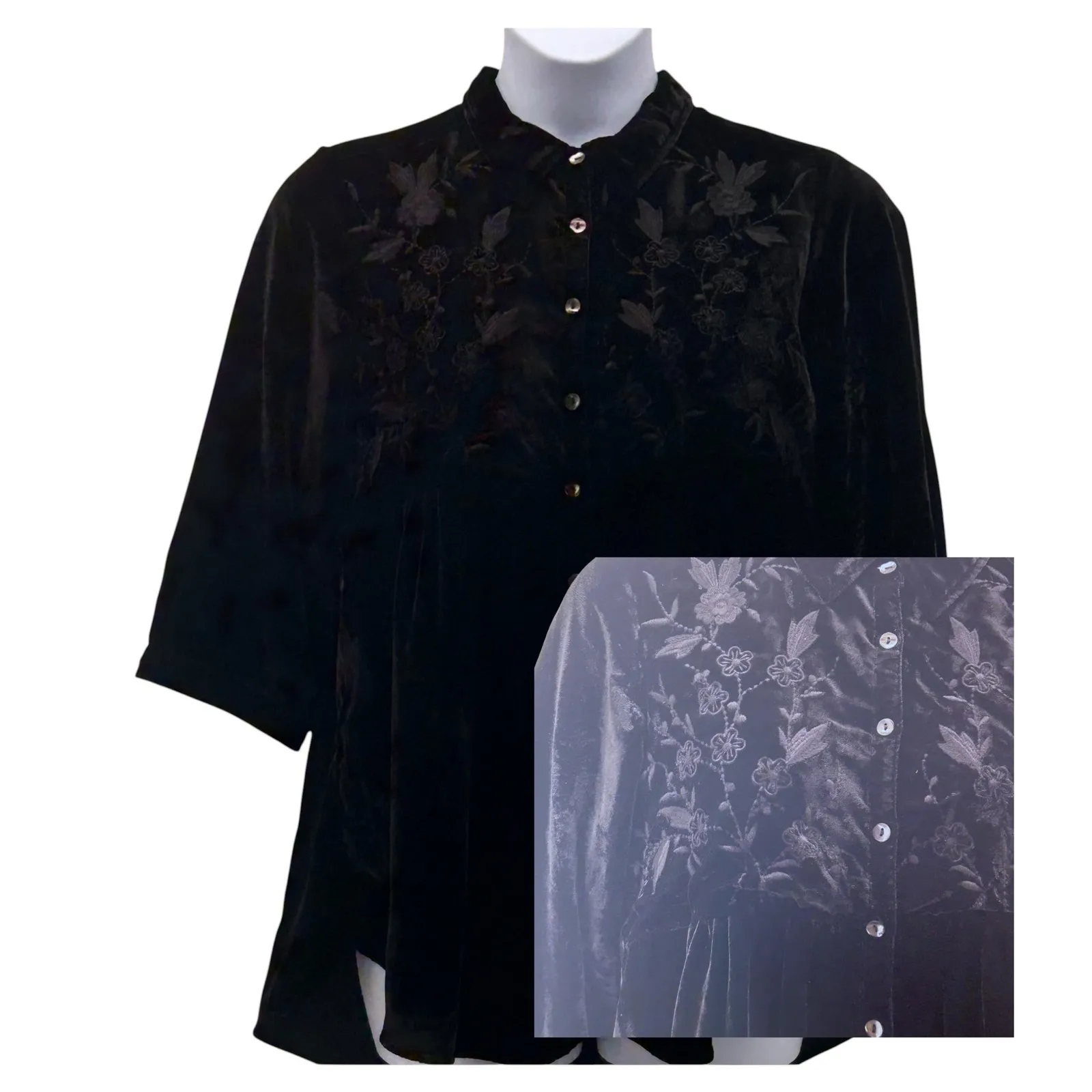 April Cornell Velvet Button Up Shirt Medium Black - Image 2
