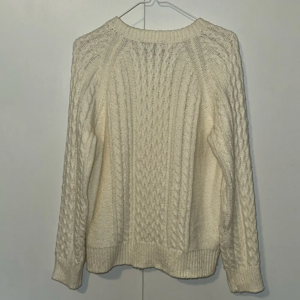 Ann Taylor Petite Jeweled Cable Knit Sweater Wool Blend Ivory Women’s Large LP - Image 2