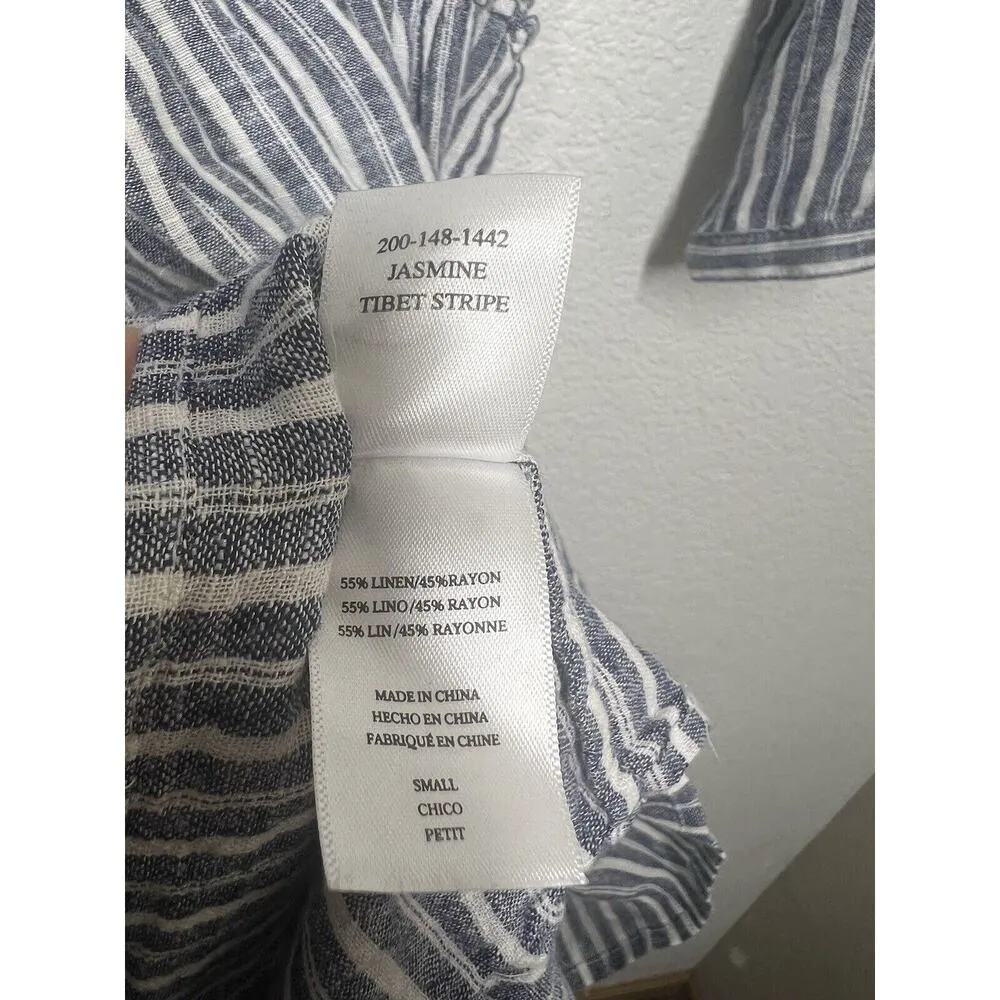 Rails Jasmine Tibet Stripe Linen Blend Smocked Long Sleeve Dress Women Size S - Image 4