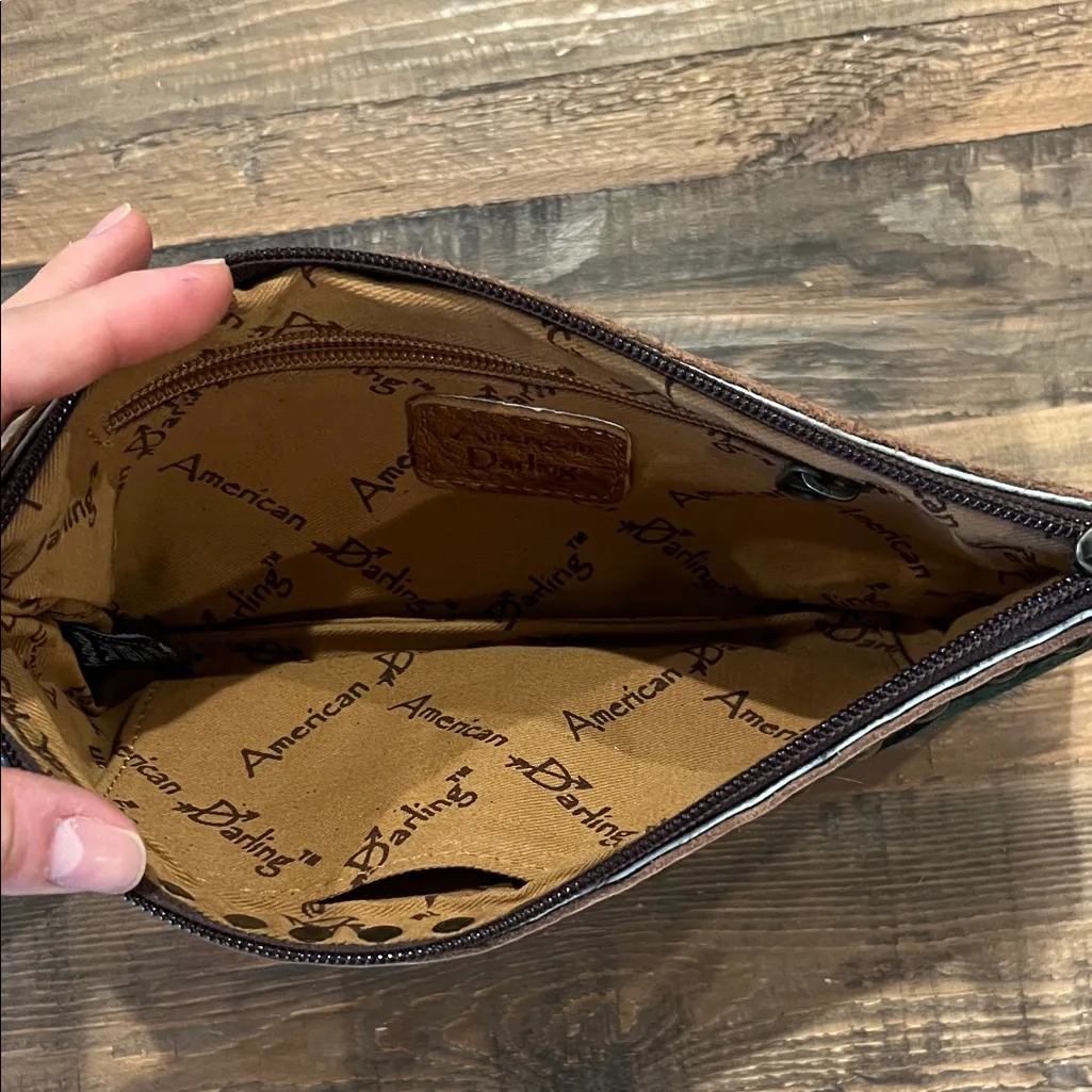 American Darling Brown Leather Accent Bag Green - Image 6