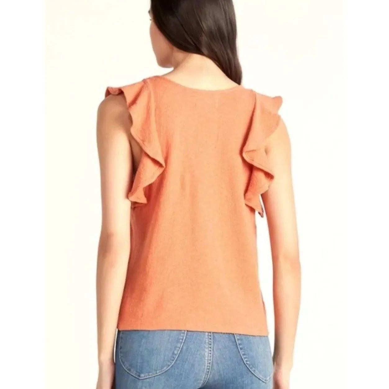 Madewell Texture & Thread Women’s Sz Large Ruffle Sleeve Tank Top Romantic Coral - Image 3
