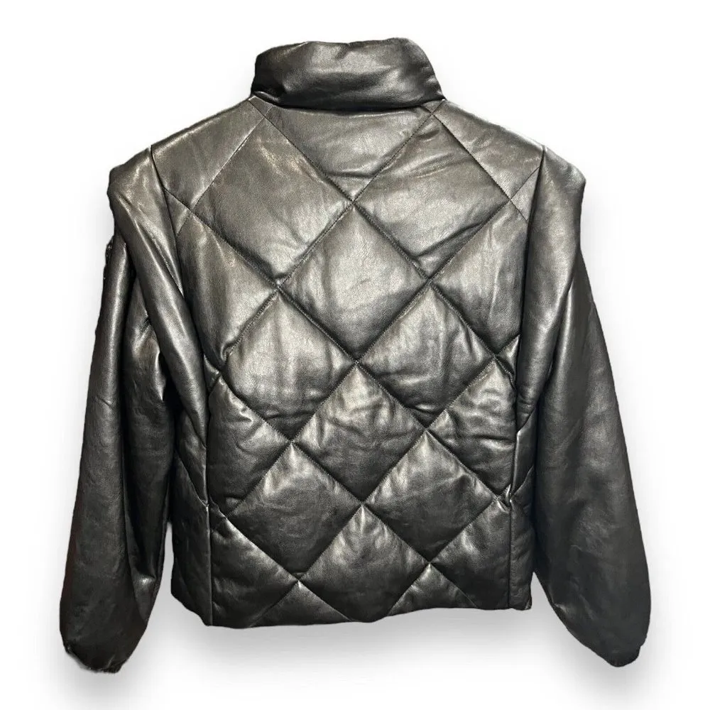 $249‎ Pistola Women's Black Callista Quilted Faux-Leather Jacket Coat Size Small - Image 3