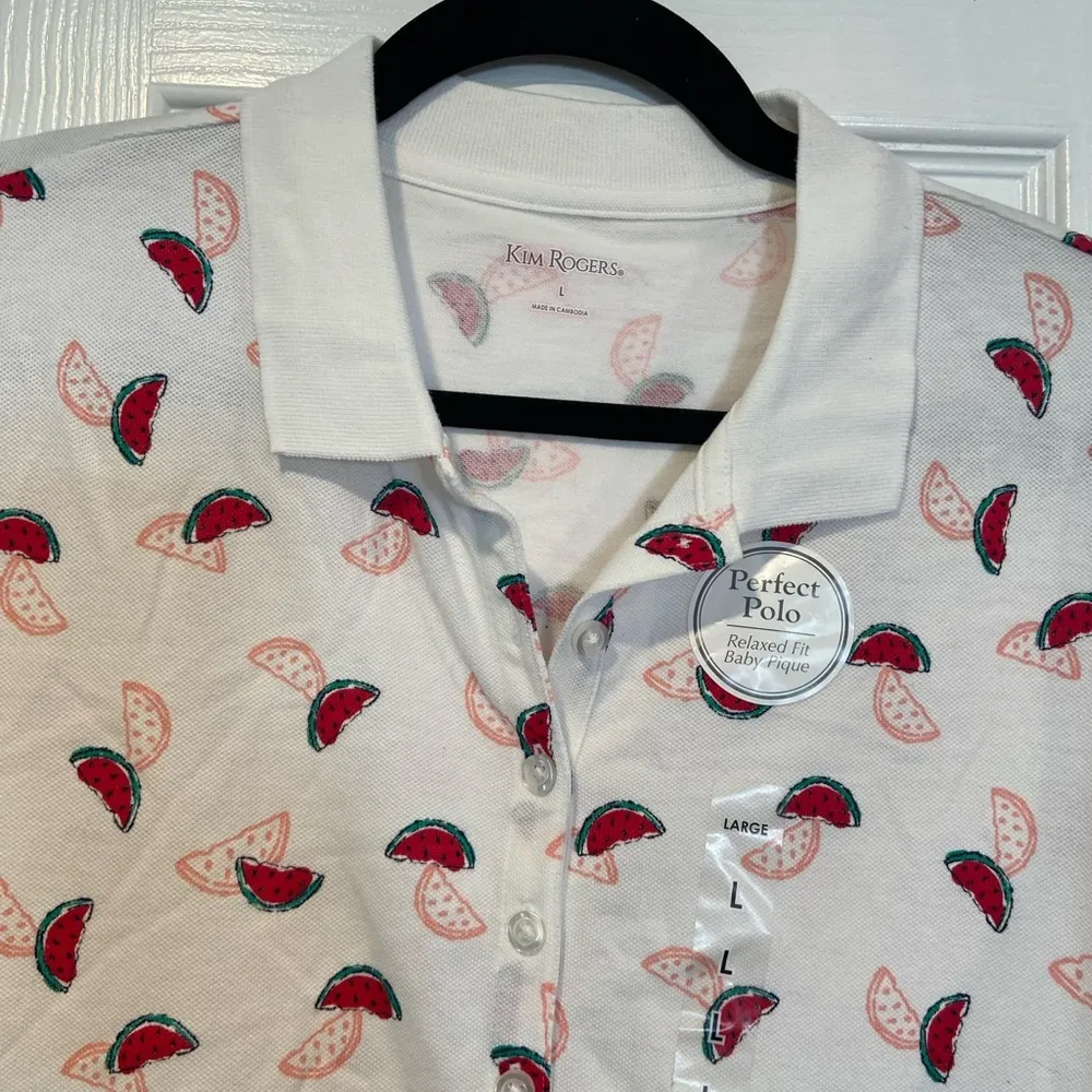 NWT Kim Roger’s Size L Watermelon Cotton Short Sleeve Perfect Polo Shirt Relaxed - Image 4