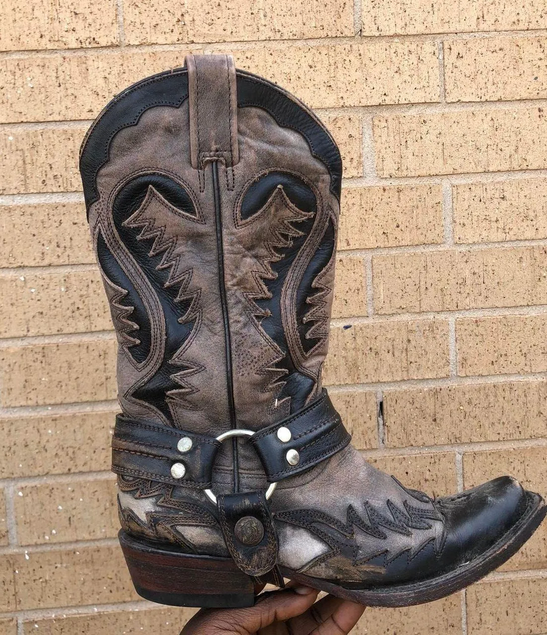 Stetson Western Harness Cowboy Boots Men 6.5 Biker Outlaw Snip Toe Handcrafted Leather Festival Rocker Brown - Image 2