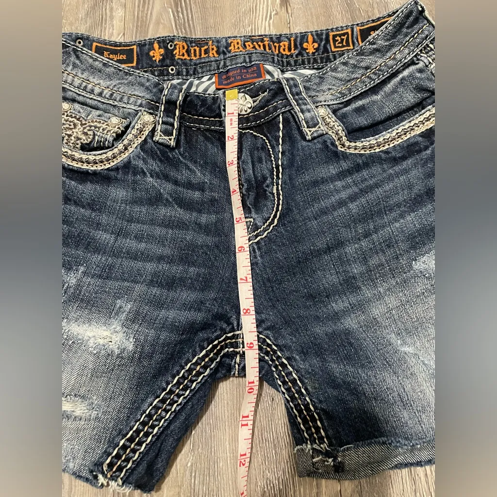 Rock Revival Blue Jean Shorts Distressed Mid-Thigh - Image 7
