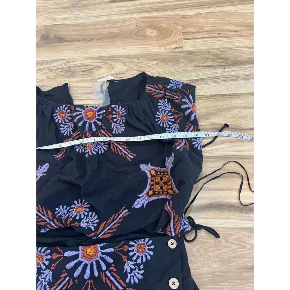 Free People NWOT Sardinia Sun Mini Dress in Black Combo Embroidered size 6 - Image 5