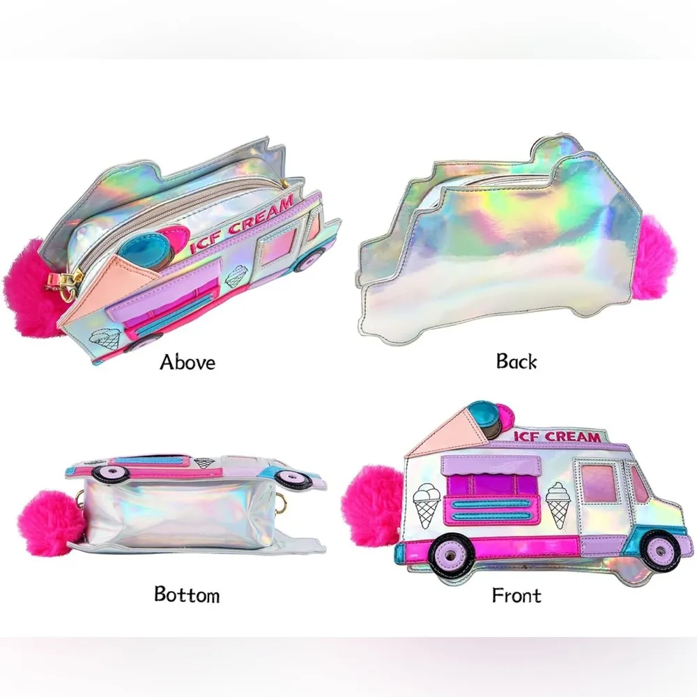 Ice Cream Truck Novelty Purse with Purple embroidered Crossbody Strap Pink - Image 14