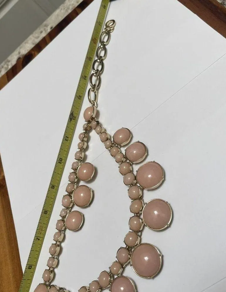 Signed T - Talbots Statement Costume Necklace Gold Tone / Pink Double Strand Bib - Image 10