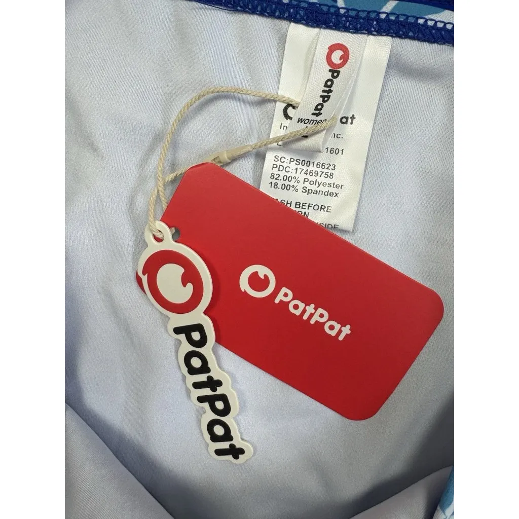 *New PatPat 2 Pc Bikini Swimsuit Womens Lg Blue Tropical Hawaiian Beach Resort - Image 9