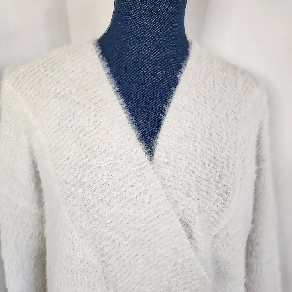 A New Day White Fuzzy Pullover V Neck Sweater - Image 2