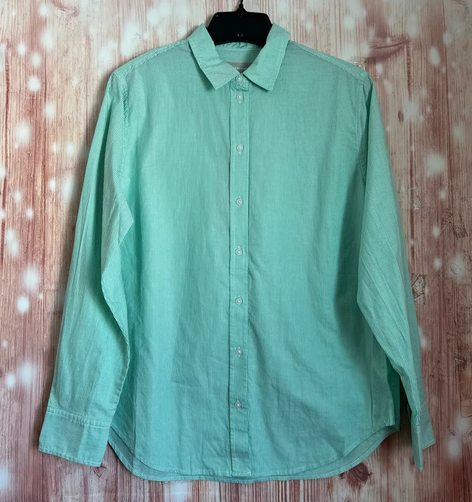 Everlane The Silky Cotton Relaxed Mint Green Striped Button Up Shirt Size 4 - Image 1