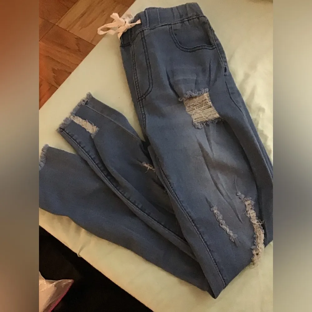 Women drawstring waist cotton skinny fit jeans US 28 medium Blue - Image 4