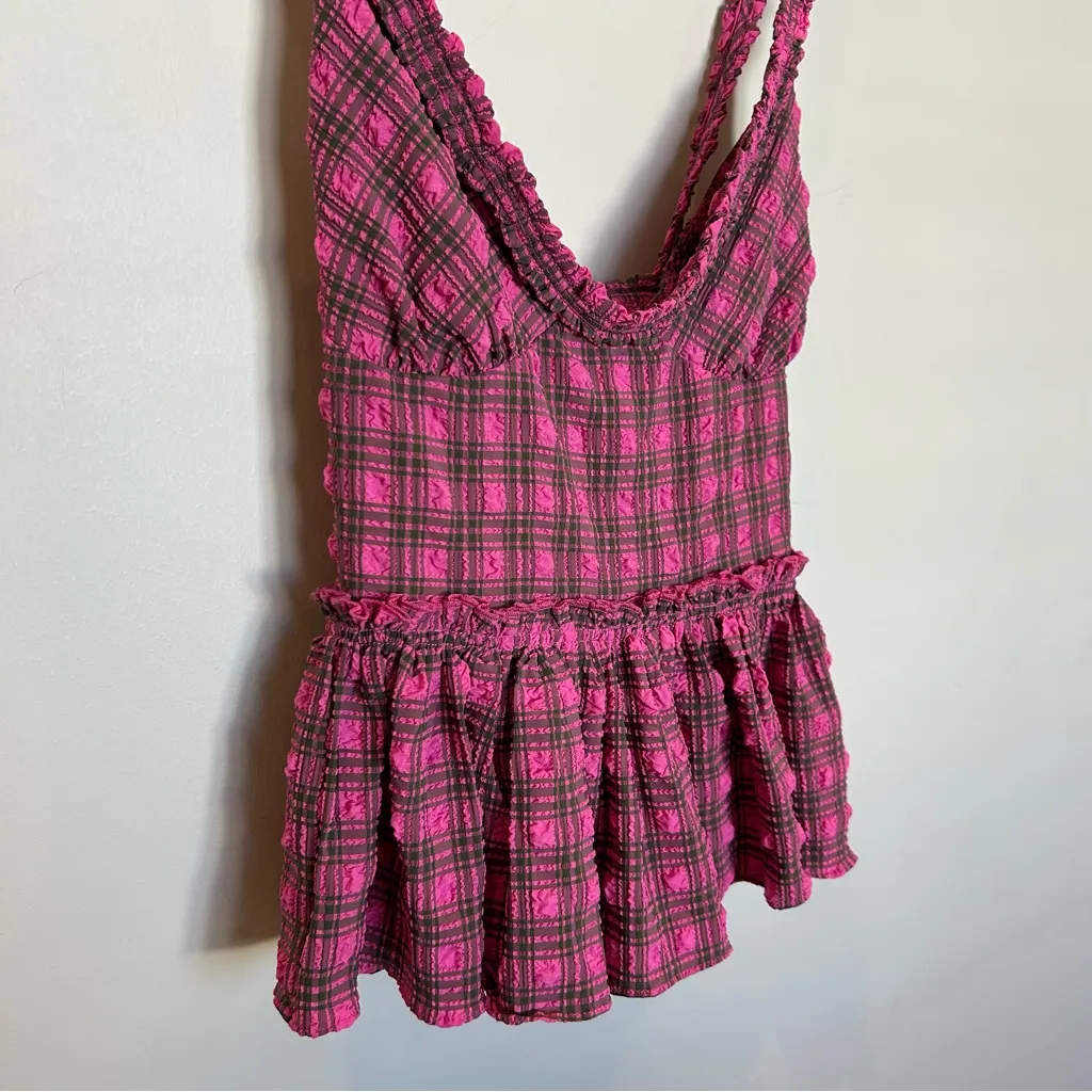 Free People Tag You’re It Tank, Purple Plaid, Large - Image 4