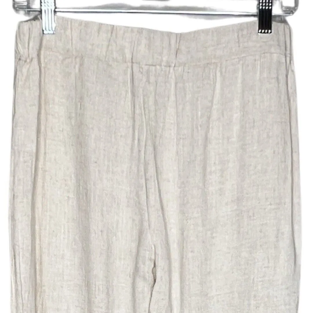 Coco + Carmen Pants Womens Medium Cream Linen Blend Cropped Frayed Hems Neutral - Image 4