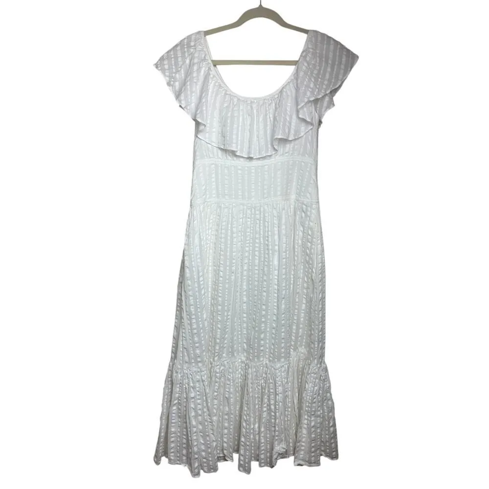 Tory Burch White Striped Seersucker Tiered Dress Sz. 4 - Image 7