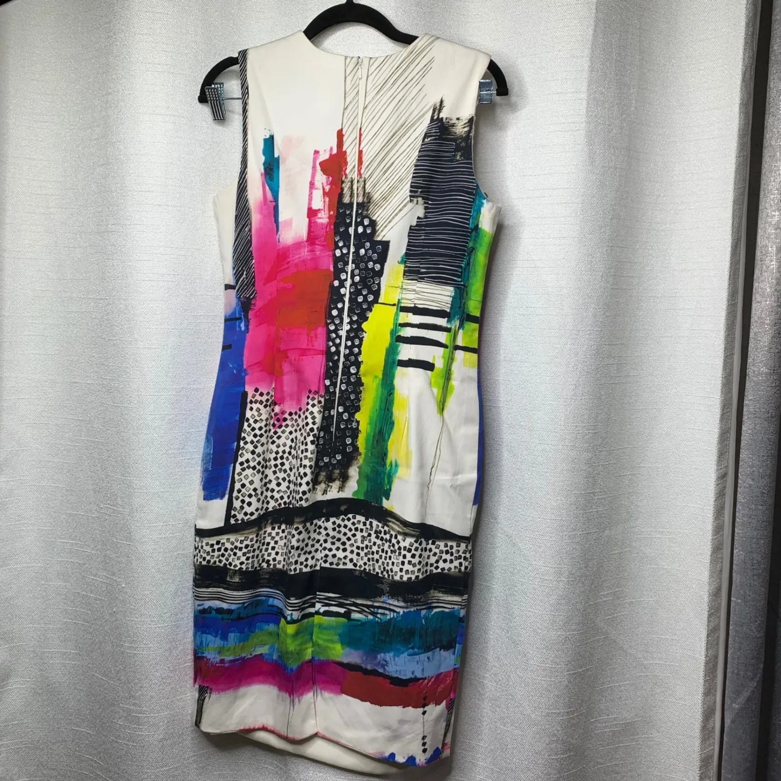 Carmen‎ Marc Valvo abstract sleeveless sheath dress size 6 career business party - Image 5