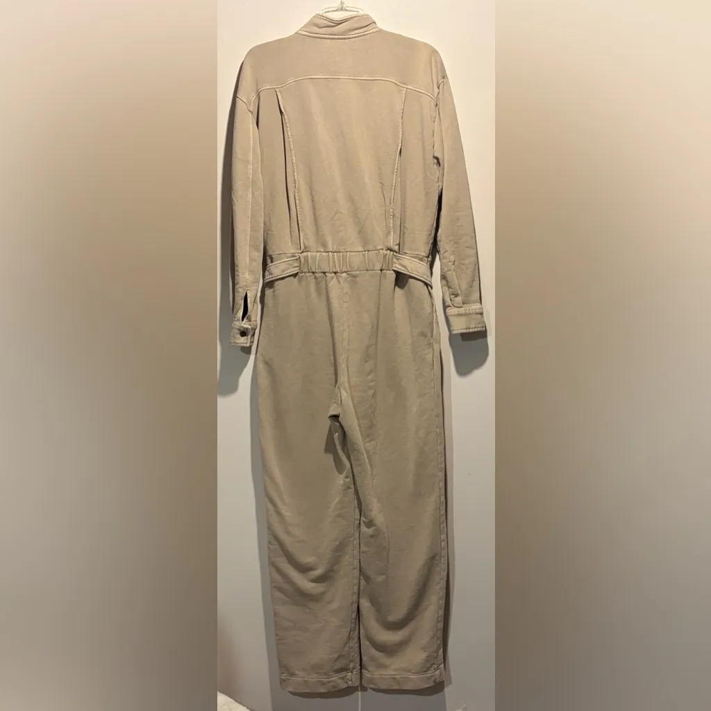 Zara- Khaki Cargo High-Waist Wide Leg Zipper Attached Belt Jumpsuit- Size L - Image 2