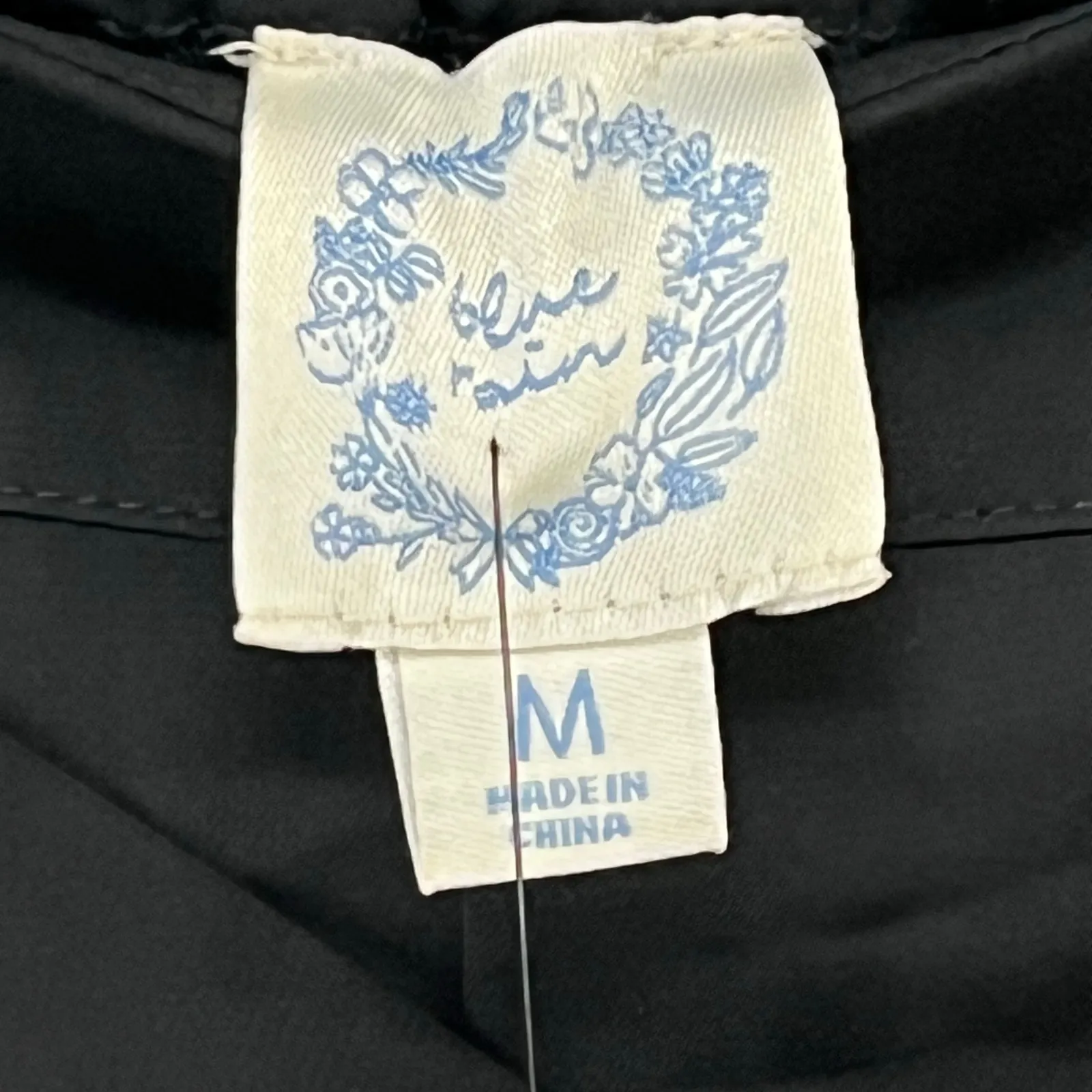 Francesca Blue Rain Shorts Women M Black Satin Tie Waist Pockets Modern Boutique - Image 9