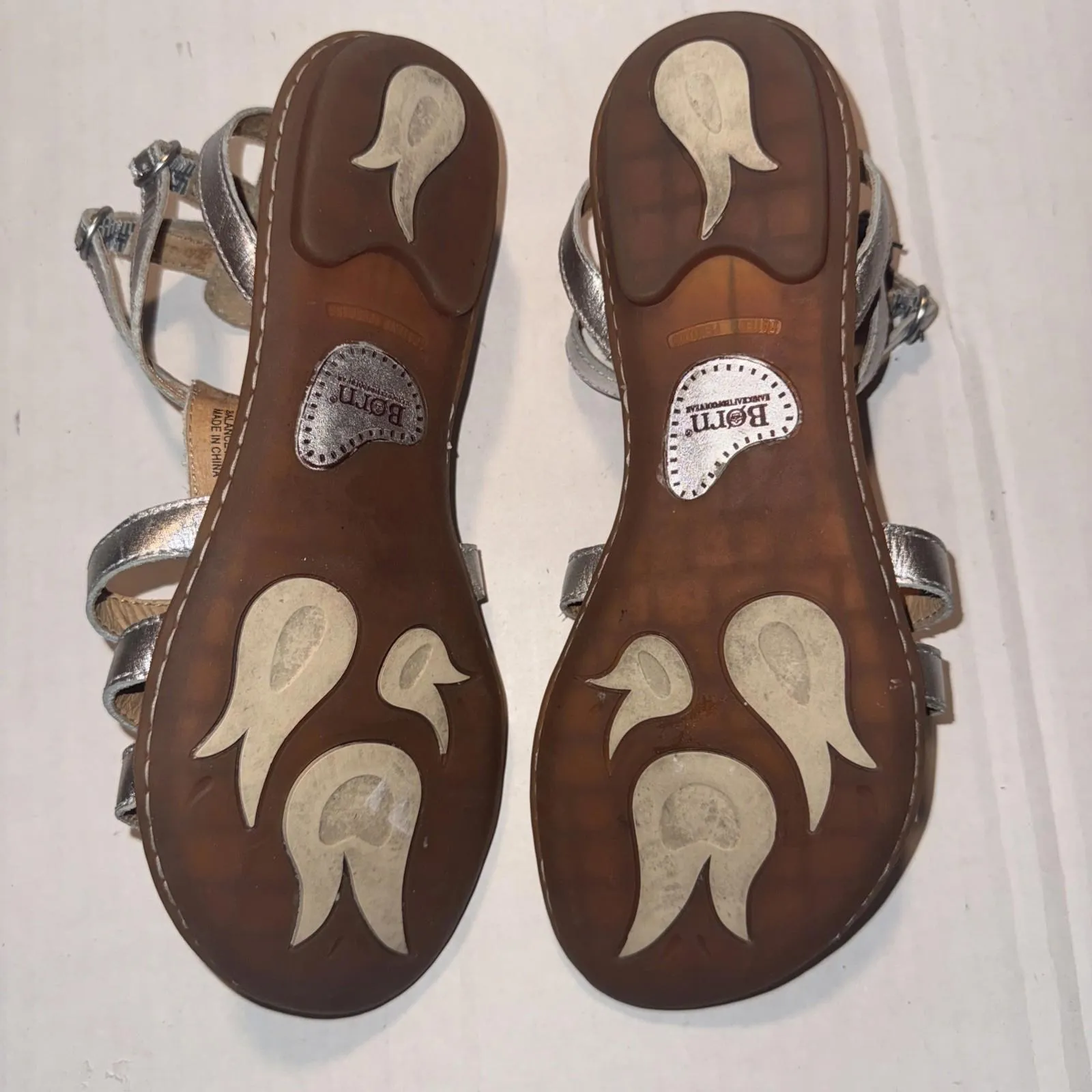 Born Macadamia Silver Gladiator Boho Gorpcore Leather Metallic Goth Sandals Sz 8 - Image 5
