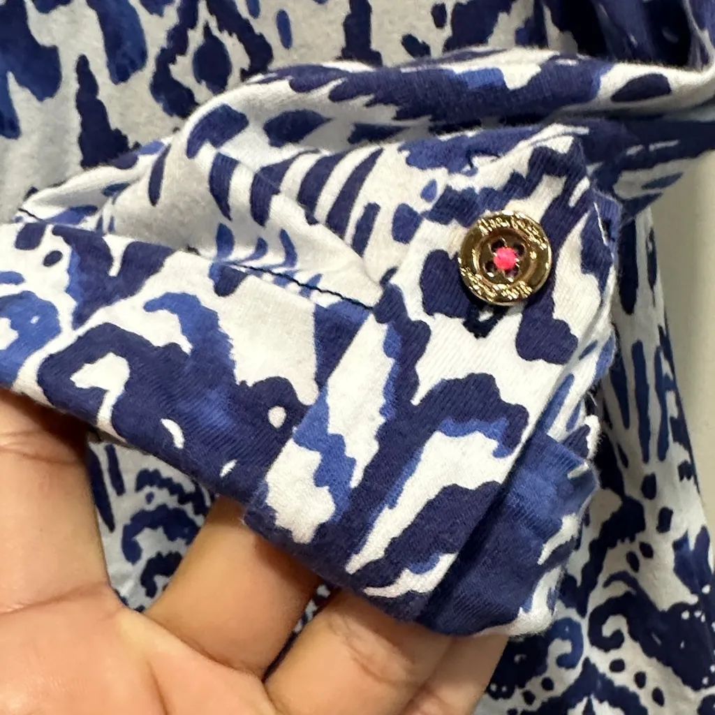 Lilly Pulitzer  Ocean Ridge  Dress  Ikat Blue and White 100%COTTON - Image 8