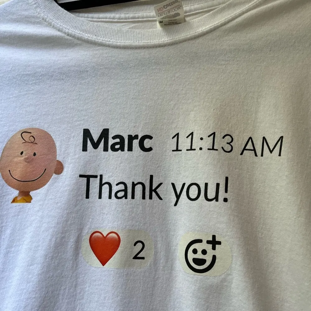 Vintage cute Charlie Brown marc emoji time stamp thank you white tee shirt - Image 2
