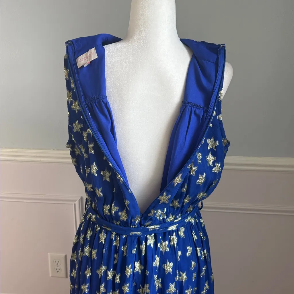 CIEBON Tara Star Metallic Sleeveless Midi Dress Blue Sz Large Formal Ruffles - Image 12