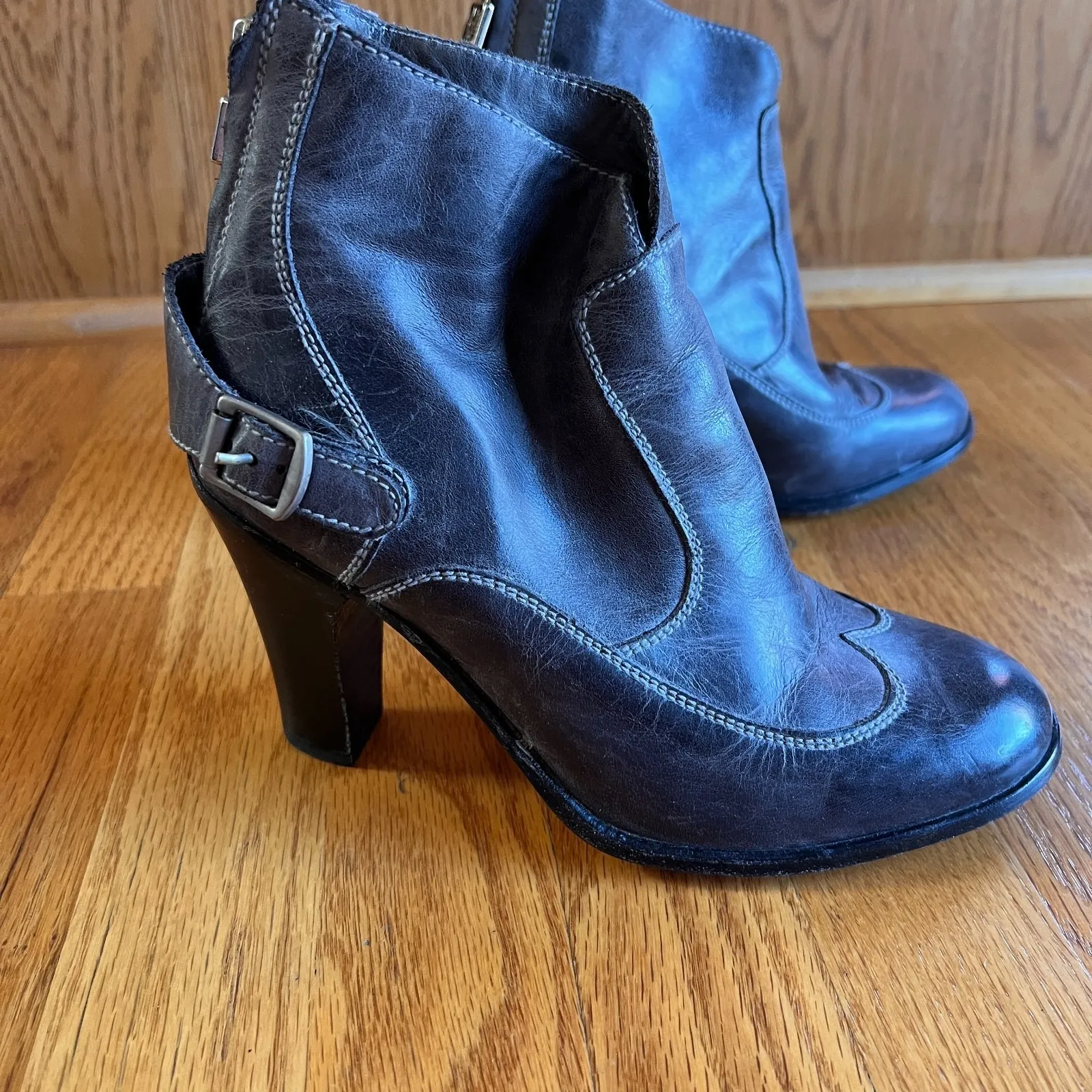 BED STU Womens Leather Ankle Boots Gray Size 36 Y2K Menswear Indie Buckle Heel - Image 13