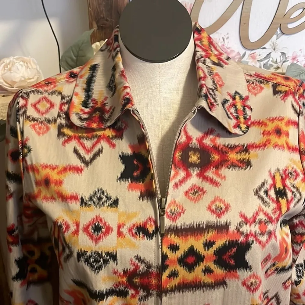 Breckenridge Aztec Print woman’s plus khaki red painted desert Jacket Size 1X - Image 9
