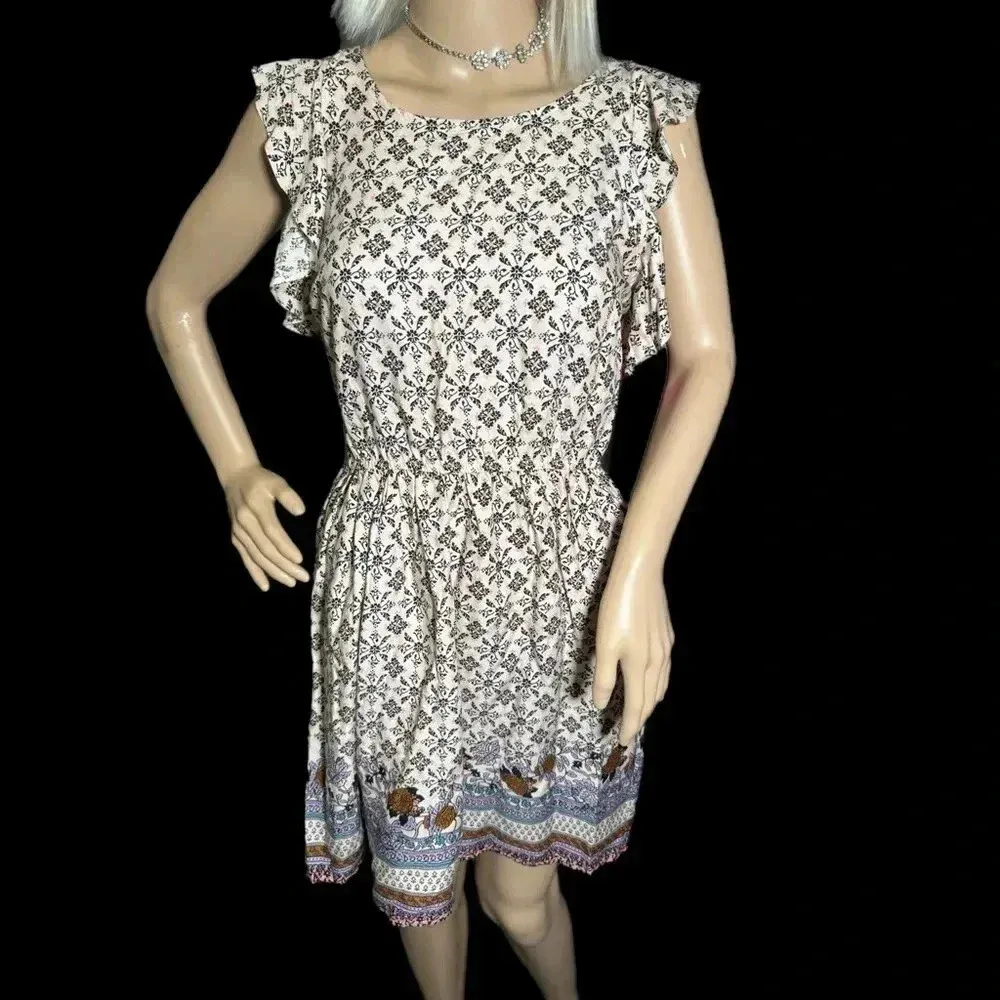 NWT Xhilaration Floral A Line Ruffle Dress Short Flutter Sleeve Cross Tie Back - Image 3