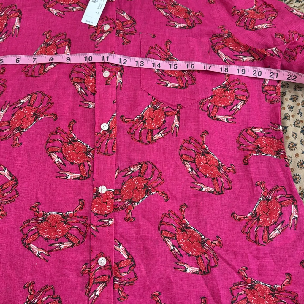 J Crew 100% linen NWT $118 Classic-Fit Boy Shirt in Ratti King Crab Print SZ 8 - Image 7