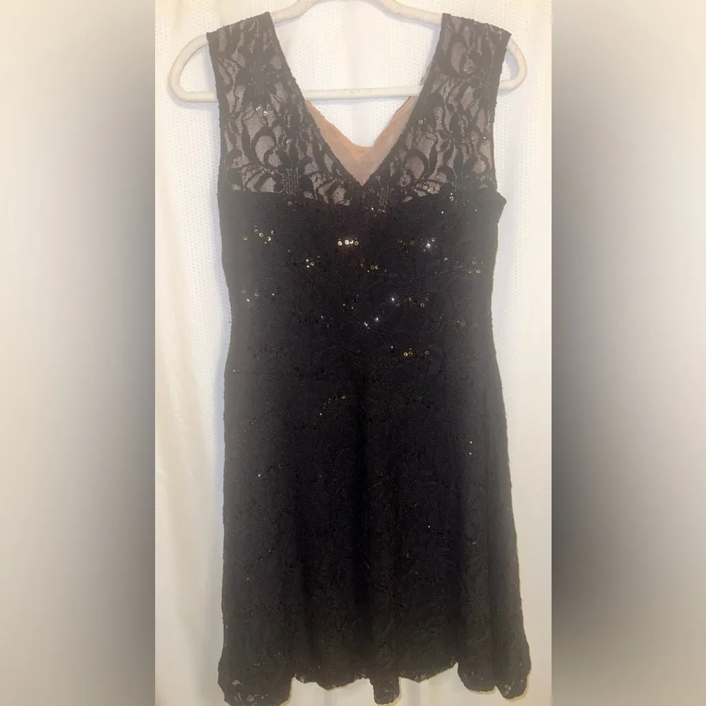 Elegant Black Lace Cocktail Dress Sequins – Sleeveless Party Evening Dress LRL Size 14P - Image 11