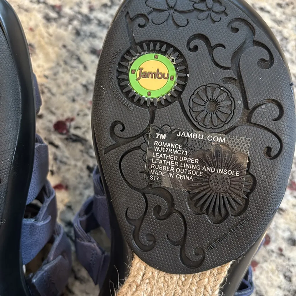 Jambu memory foam leather romance Navy Woven wedge Sandals - Image 6