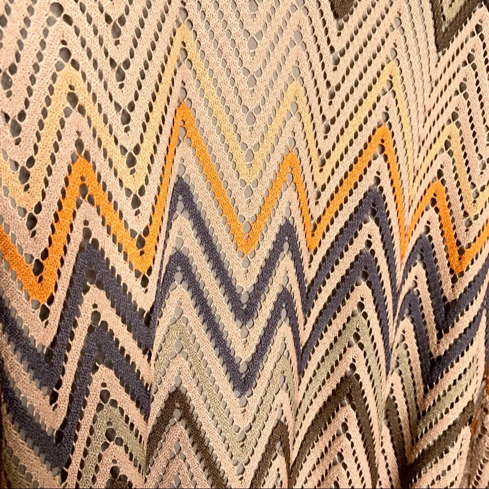 Sharagano Brown & Tan Boho Chevron Long Sleeve Belted Shift Dress Size 4 Small - Image 3