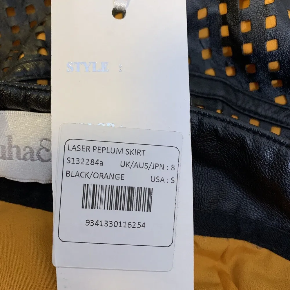 Shakuhachi Skirt Black Orange Laser Peplum Edgy Wimsygoth Vegan Leather Sm New - Image 6