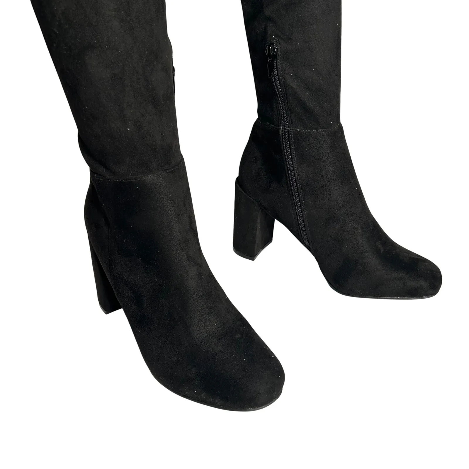 Chinese Laundry Black Suede Lace Up Back Chunky Heel Over The Knee Boots Size 8 - Image 2