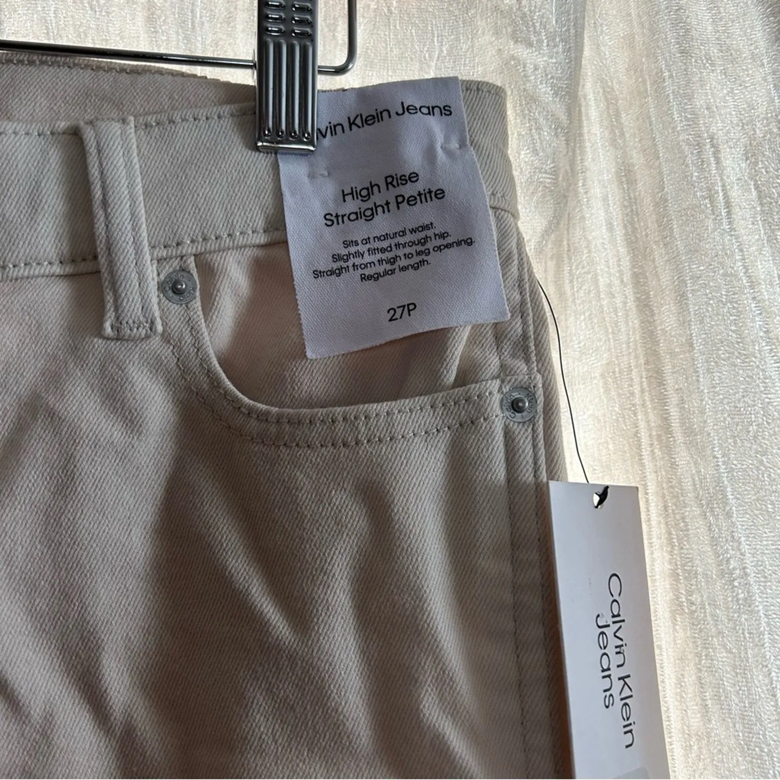 Calvin Klein Carpenter Jeans Utility High Rise Straight Leg Ecru Cream NWT 27P‎ - Image 2