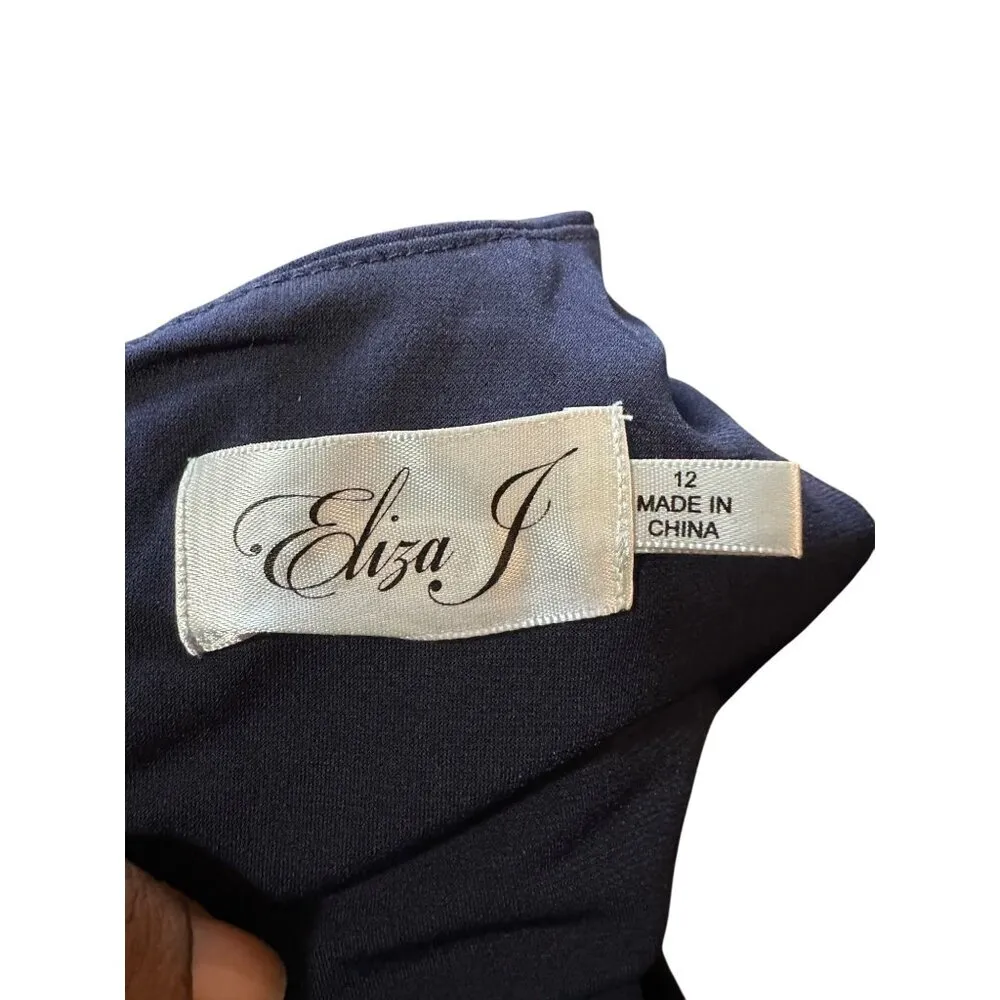 Eliza J Maxi Dress Women 12 Jersey Navy Red Geometric Flowy A-Line No SASH - Image 6