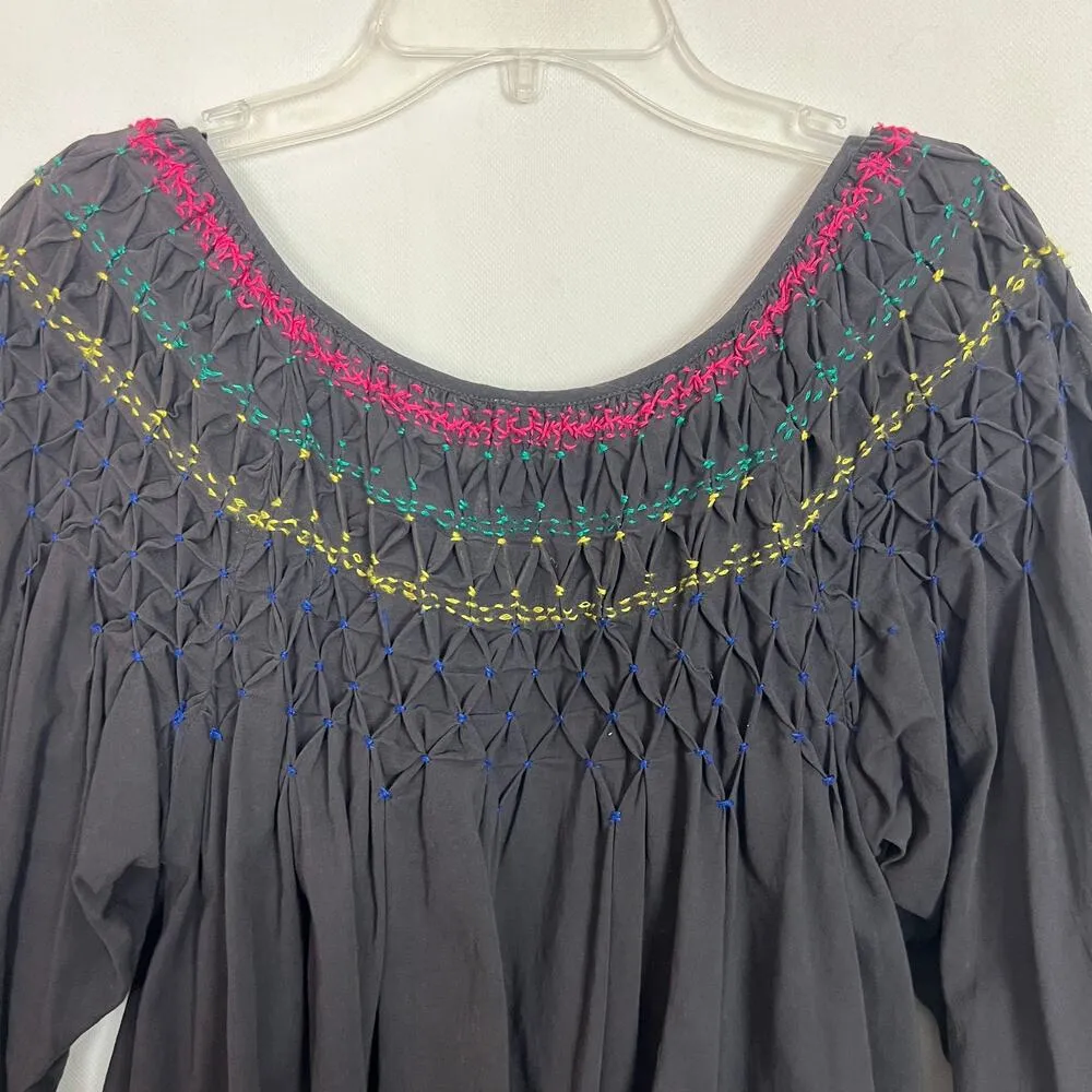 Free People Puff Sleeve Embroidered Oversized Bohemian Chic Flowy Womens Top XS - Image 8