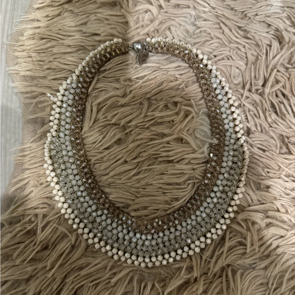 Cream and Purple Beaded Bib Statements Necklace - Image 5