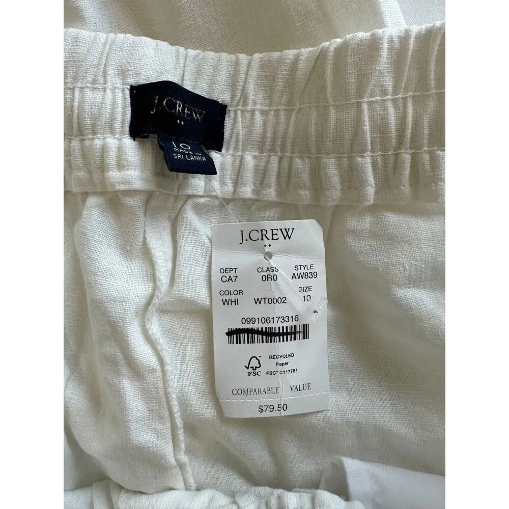 J.Crew Factory Linen Cotton Blend Minimalist Preppy Drawstring Pant White 10 - Image 4