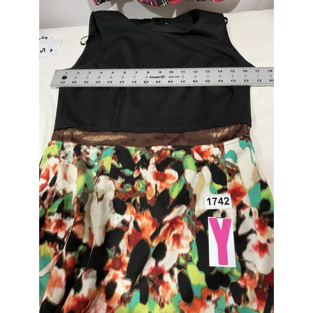 Woman Calvin Klein Black Top Floral Bottom Sleeveless Pencil Knee Length Dress 6 - Image 5