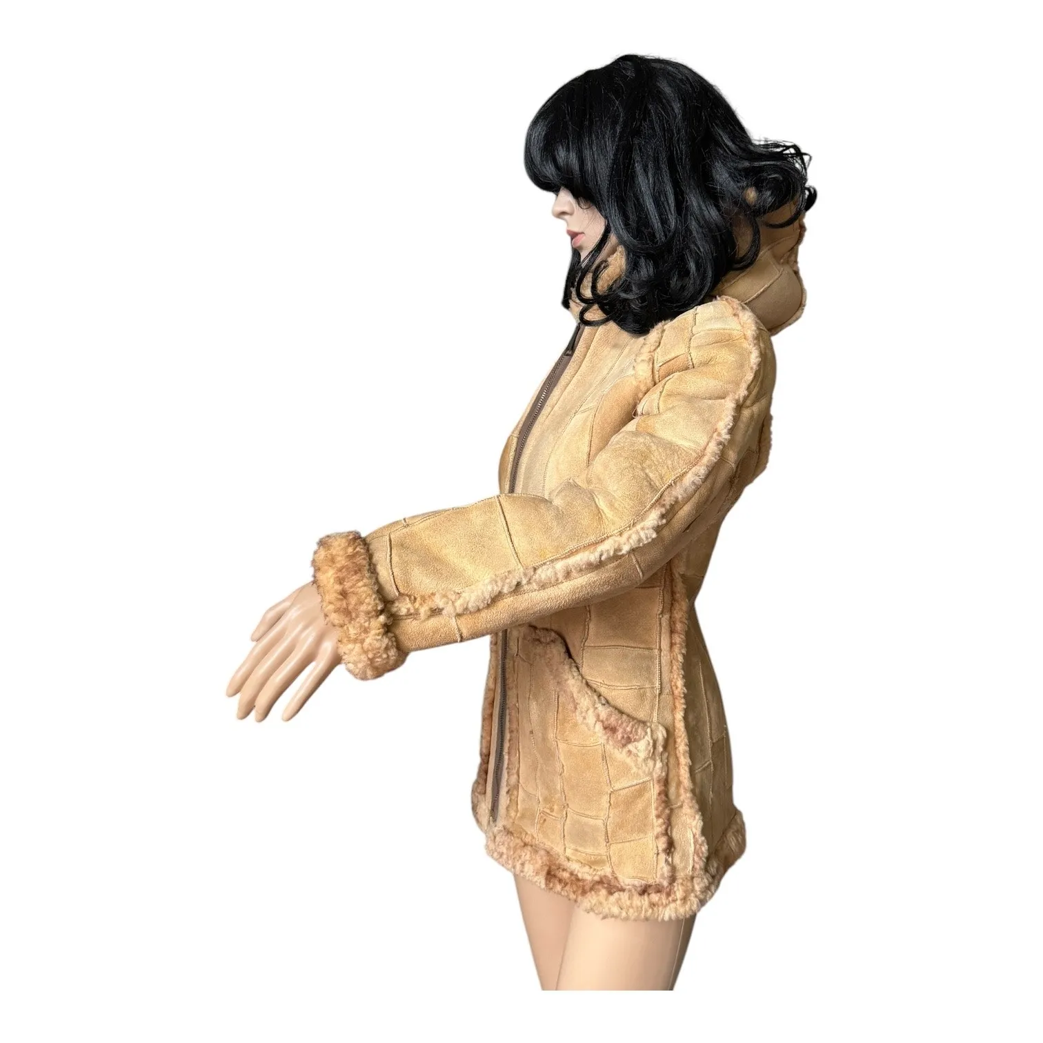 1970s Unbranded Patchwork Shearling Hooded reversable Coat size small - Image 18