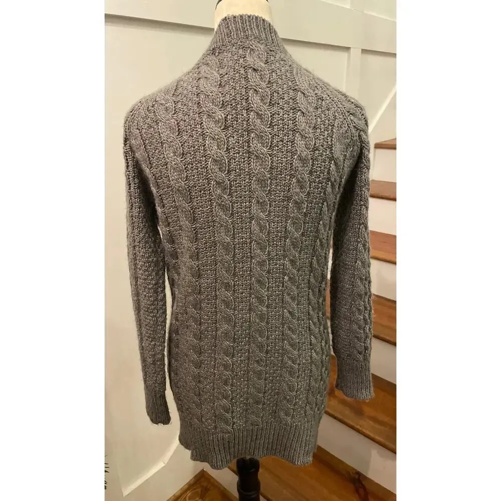 Zara Knit Chunky Cable Knit Wool Blend Gray Cardigan, S - Image 2