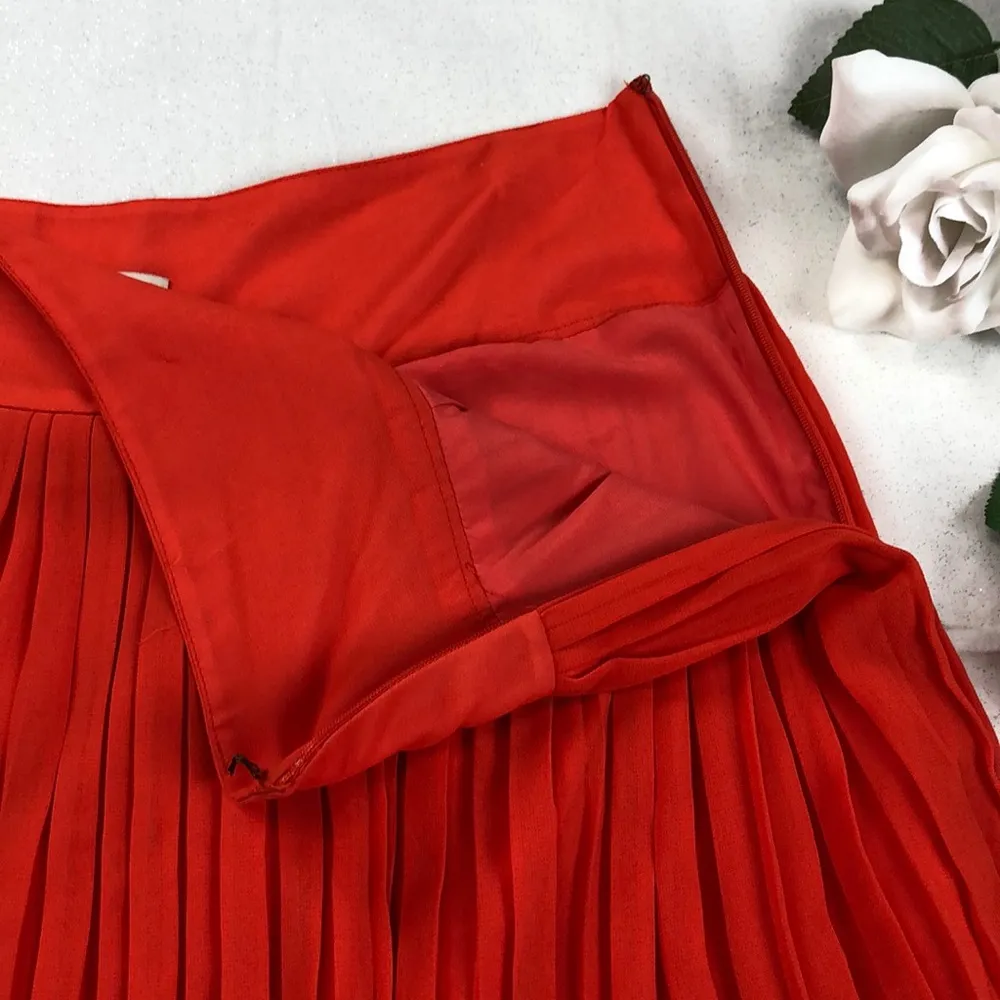 LOFT Orange Pleated Skirt 2 - Image 3
