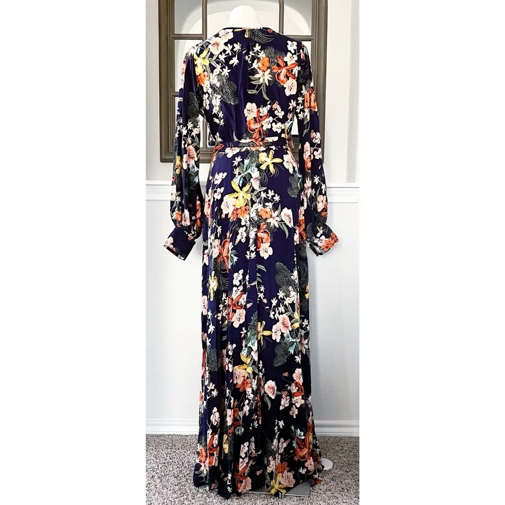Meghan LA Floral Maxi Dress Navy Lilypad Split Neck Size XL EXCELLENT! $399 - Image 7