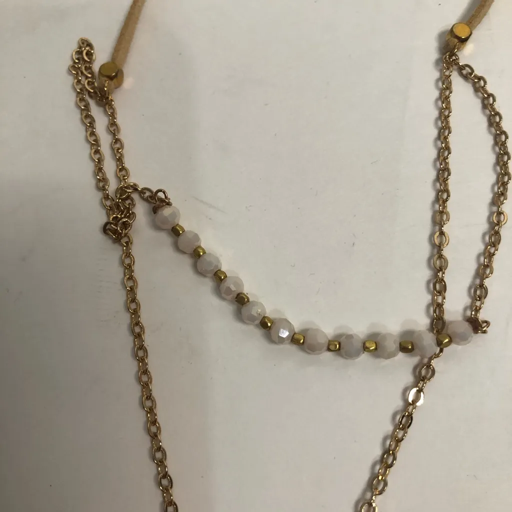 Necklace with blue stone‎ and beaded adjustable pull sides - Image 6