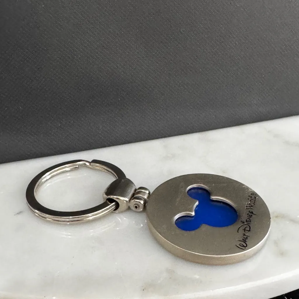 Disney Blue Frosted Mickey Ears Silver Key Chain Key Ring Charm - Image 2
