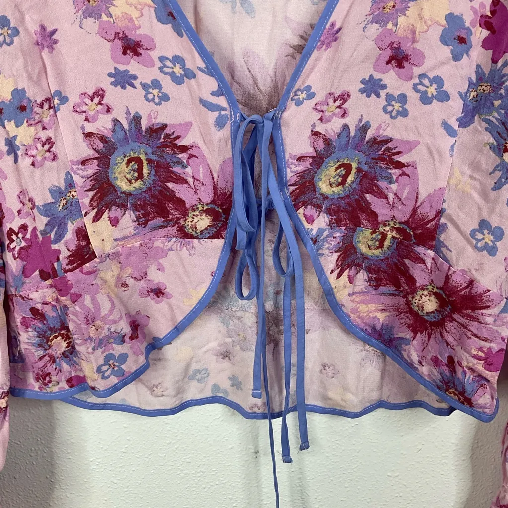 Free People Venice Floral Print Tie Front Boho Top Size Xsmall - Image 5